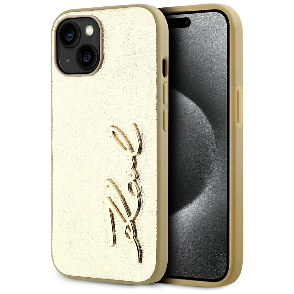 Futrola za Apple iPhone 15, Karl Lagerfeld, Metal Signature, Zlatna
