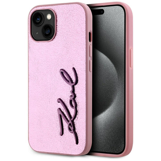 Futrola za Apple iPhone 15, Karl Lagerfeld, Metal Signature, Roza