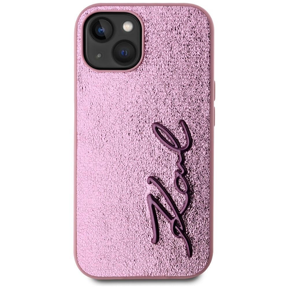 Futrola za Apple iPhone 15, Karl Lagerfeld, Metal Signature, Roza