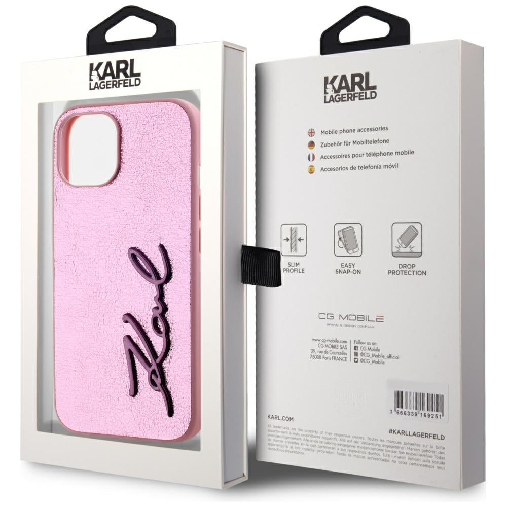 Futrola za Apple iPhone 15, Karl Lagerfeld, Metal Signature, Roza