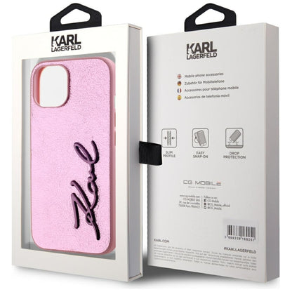 Futrola za Apple iPhone 15, Karl Lagerfeld, Metal Signature, Roza