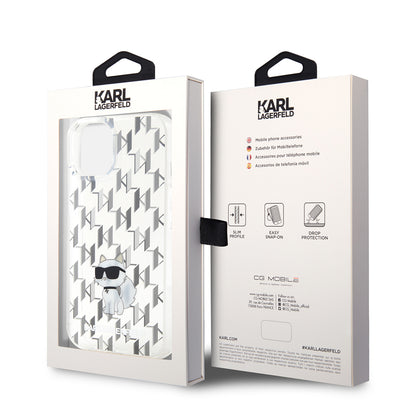 Futrola za Apple iPhone 15, Karl Lagerfeld, Monogram Choupette, Prozirna