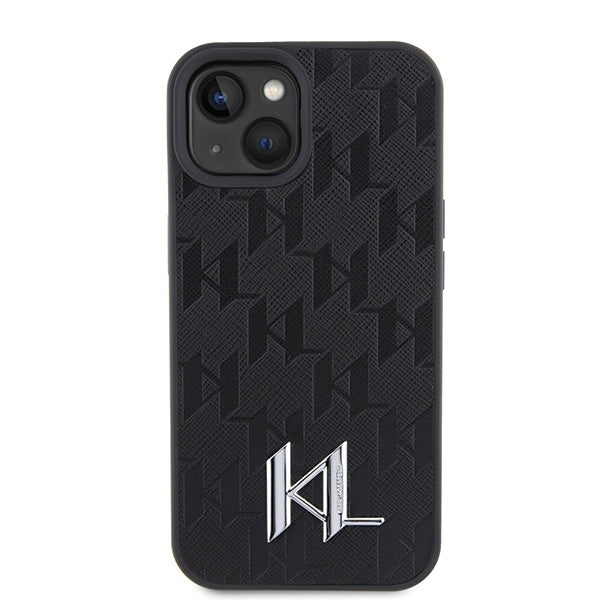 Futrola za Apple iPhone 15, Karl Lagerfeld, Monogram Hot Stamp Metal Logo, Crna
