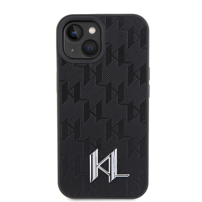 Futrola za Apple iPhone 15, Karl Lagerfeld, Monogram Hot Stamp Metal Logo, Crna