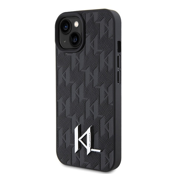 Futrola za Apple iPhone 15, Karl Lagerfeld, Monogram Hot Stamp Metal Logo, Crna