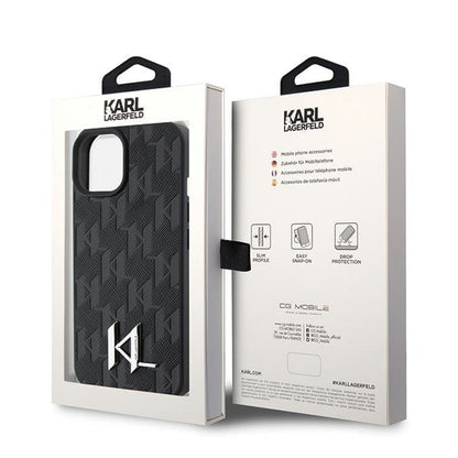 Futrola za Apple iPhone 15, Karl Lagerfeld, Monogram Hot Stamp Metal Logo, Crna