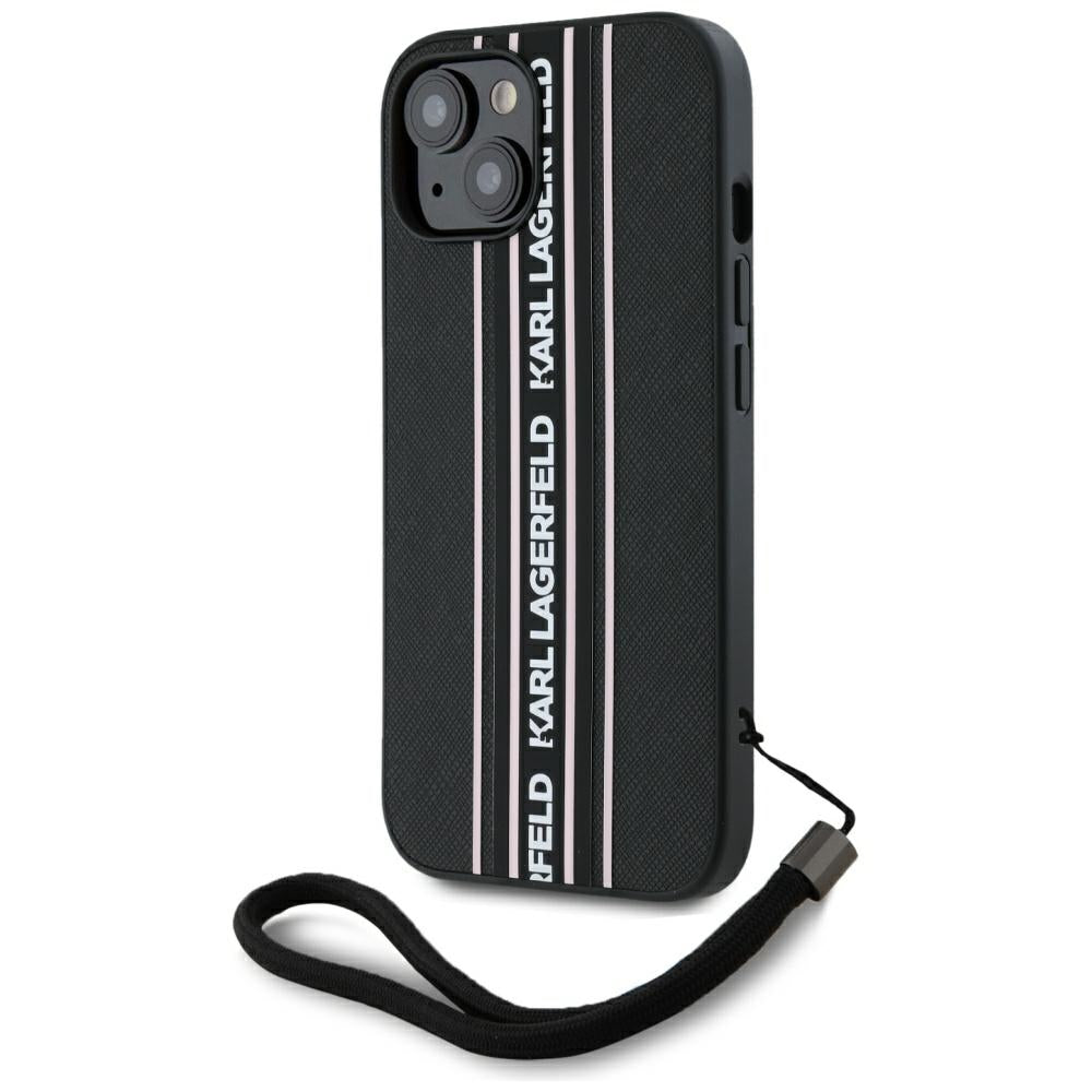 Futrola za Apple iPhone 15, Karl Lagerfeld, Saffiano Athleisure Stripes with Strap, Roza