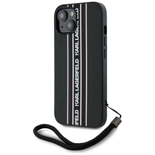Futrola za Apple iPhone 15, Karl Lagerfeld, Saffiano Athleisure Stripes with Strap, Roza