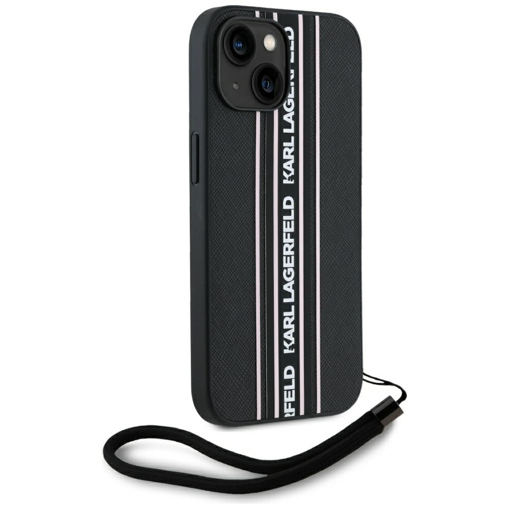 Futrola za Apple iPhone 15, Karl Lagerfeld, Saffiano Athleisure Stripes with Strap, Roza