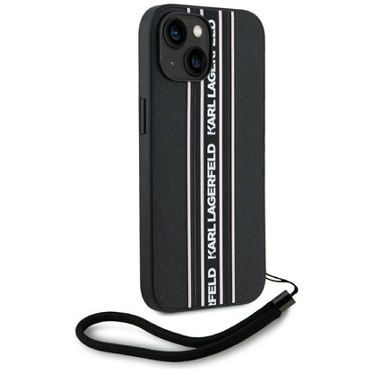 Futrola za Apple iPhone 15, Karl Lagerfeld, Saffiano Athleisure Stripes with Strap, Roza