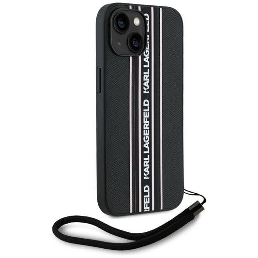 Futrola za Apple iPhone 15, Karl Lagerfeld, Saffiano Athleisure Stripes with Strap, Roza