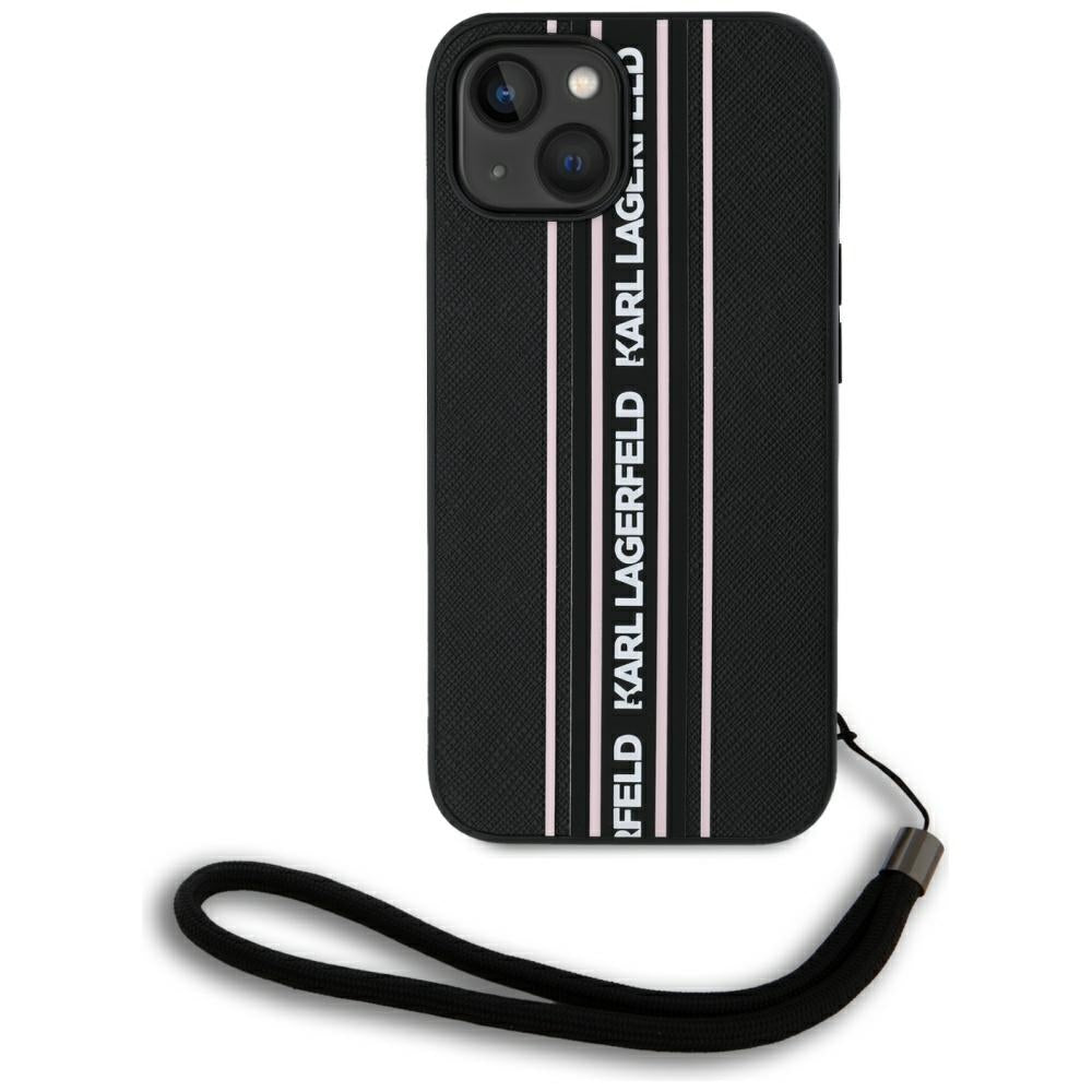 Futrola za Apple iPhone 15, Karl Lagerfeld, Saffiano Athleisure Stripes with Strap, Roza