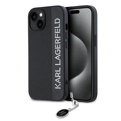 Futrola za Apple iPhone 15, Karl Lagerfeld, Saffiano Rhinestones & Charm, Crna