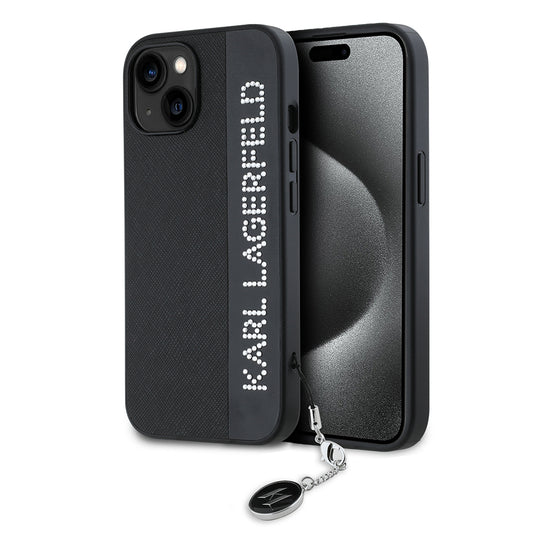 Futrola za Apple iPhone 15, Karl Lagerfeld, Saffiano Rhinestones & Charm, Crna