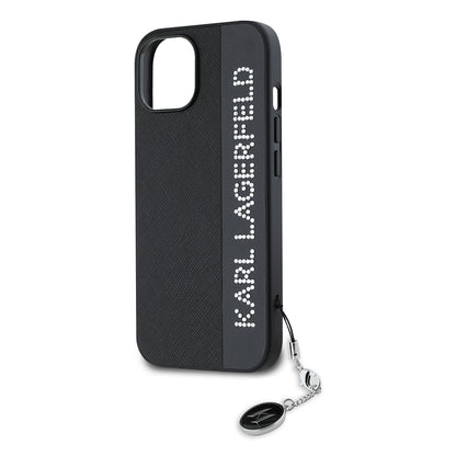 Futrola za Apple iPhone 15, Karl Lagerfeld, Saffiano Rhinestones & Charm, Crna