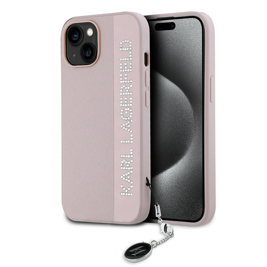 Futrola za Apple iPhone 15, Karl Lagerfeld, Saffiano Rhinestones & Charm, Roza