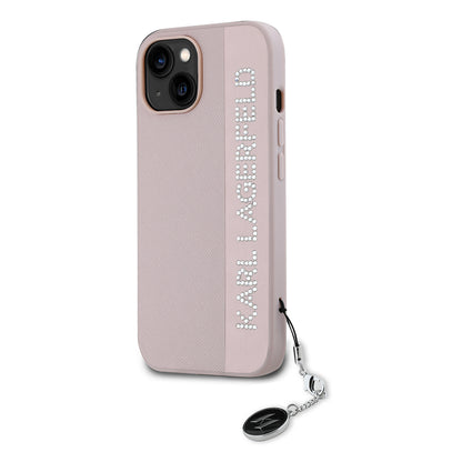 Futrola za Apple iPhone 15, Karl Lagerfeld, Saffiano Rhinestones & Charm, Roza