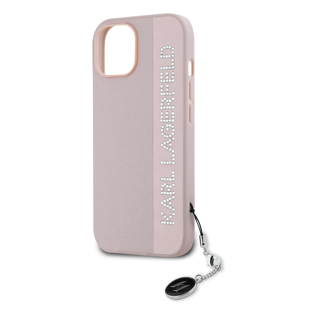 Futrola za Apple iPhone 15, Karl Lagerfeld, Saffiano Rhinestones & Charm, Roza