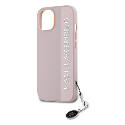 Futrola za Apple iPhone 15, Karl Lagerfeld, Saffiano Rhinestones & Charm, Roza