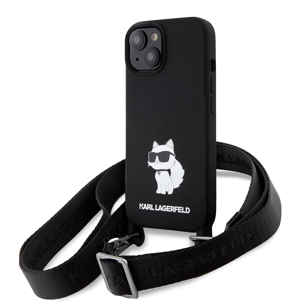 Futrola za Apple iPhone 15, Karl Lagerfeld, Silicone Crossbody Choupette, Crna