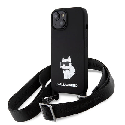 Futrola za Apple iPhone 15, Karl Lagerfeld, Silicone Crossbody Choupette, Crna