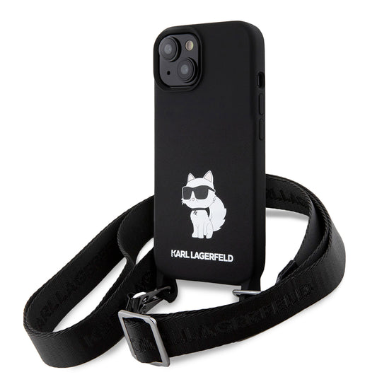 Futrola za Apple iPhone 15, Karl Lagerfeld, Silicone Crossbody Choupette, Crna