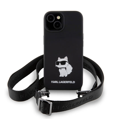 Futrola za Apple iPhone 15, Karl Lagerfeld, Silicone Crossbody Choupette, Crna