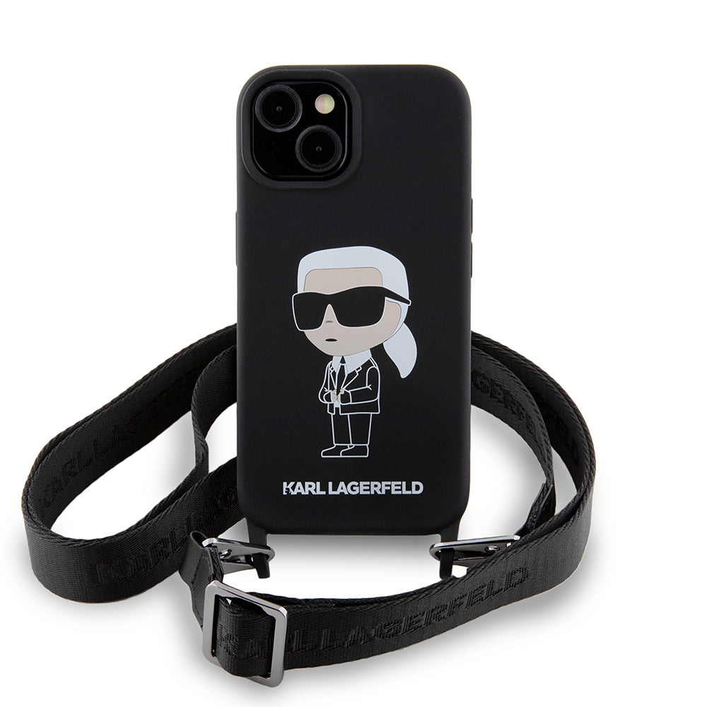 Futrola za Apple iPhone 15, Karl Lagerfeld, Silikonska Crossbody Ikonik Karl, Crna