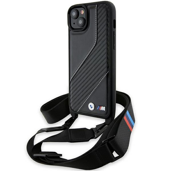 Maska za Apple iPhone 15 Plus, BMW, M Edition Carbon Stripe & Strap, Crna