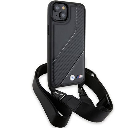 Maska za Apple iPhone 15 Plus, BMW, M Edition Carbon Stripe & Strap, Crna