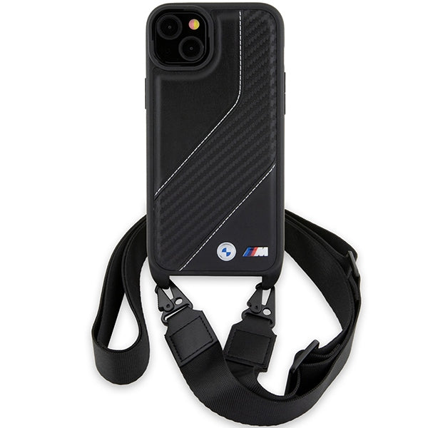 Maska za Apple iPhone 15 Plus, BMW, M Edition Carbon Stripe & Strap, Crna