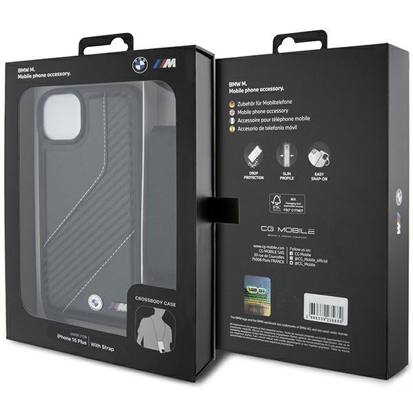 Maska za Apple iPhone 15 Plus, BMW, M Edition Carbon Stripe & Strap, Crna