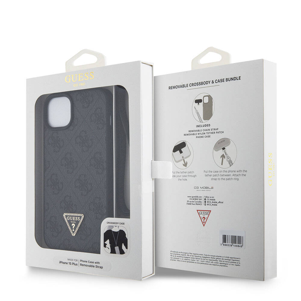 Futrola za Apple iPhone 15 Plus, Guess, Crossbody 4G Metal Logo, Crna