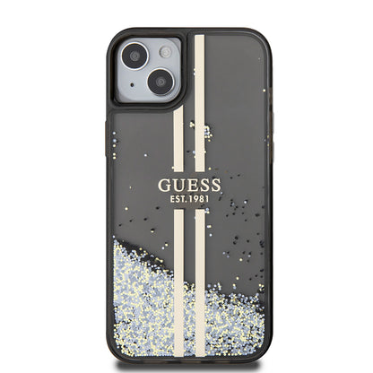 Futrola za Apple iPhone 15 Plus, Guess, Liquid Glitter Gold Stripes, Crna