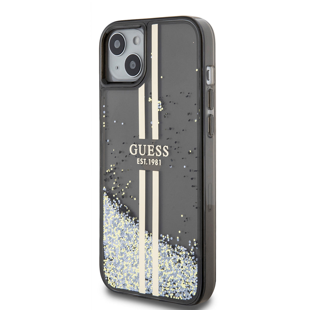 Futrola za Apple iPhone 15 Plus, Guess, Liquid Glitter Gold Stripes, Crna