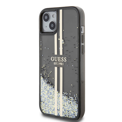 Futrola za Apple iPhone 15 Plus, Guess, Liquid Glitter Gold Stripes, Crna