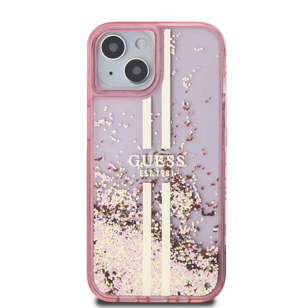 Futrola za Apple iPhone 15 Plus, Guess, Liquid Glitter Gold Stripes, Roza