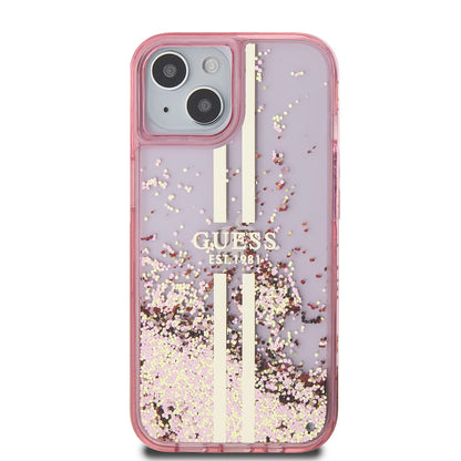 Futrola za Apple iPhone 15 Plus, Guess, Liquid Glitter Gold Stripes, Roza