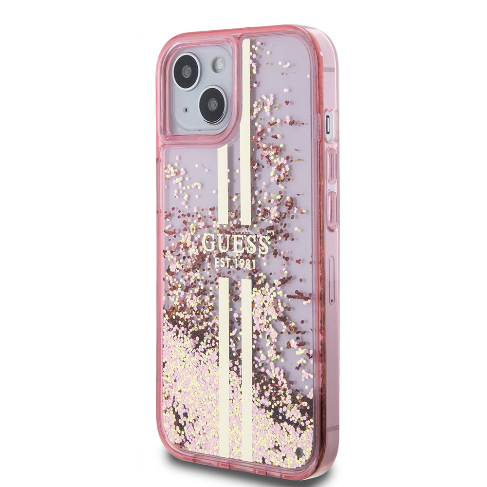 Futrola za Apple iPhone 15 Plus, Guess, Liquid Glitter Gold Stripes, Roza
