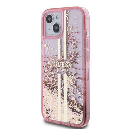 Futrola za Apple iPhone 15 Plus, Guess, Liquid Glitter Gold Stripes, Roza