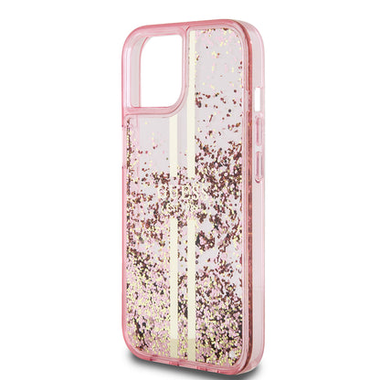 Futrola za Apple iPhone 15 Plus, Guess, Liquid Glitter Gold Stripes, Roza