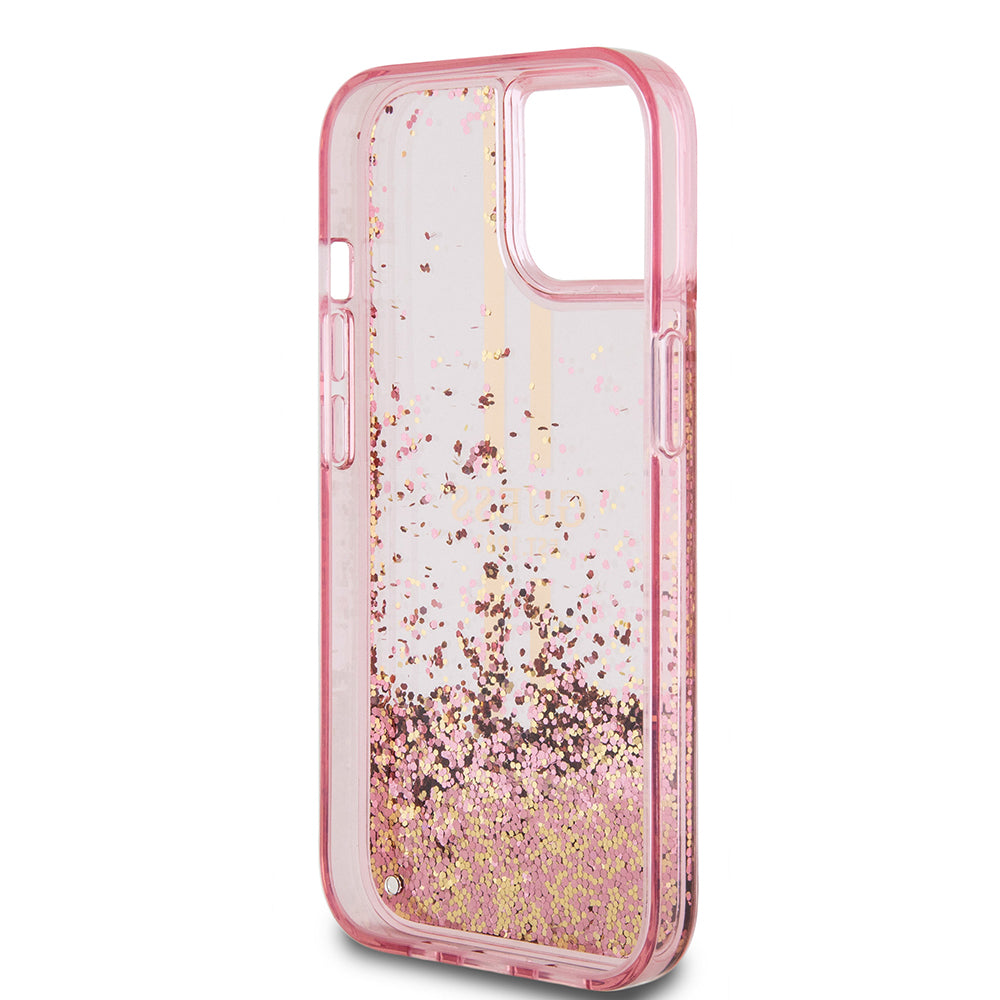 Futrola za Apple iPhone 15 Plus, Guess, Liquid Glitter Gold Stripes, Roza