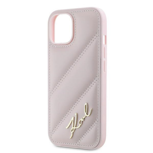 Futrola za Apple iPhone 15 Plus, Karl Lagerfeld, Diagonal Quilted Script, Roza
