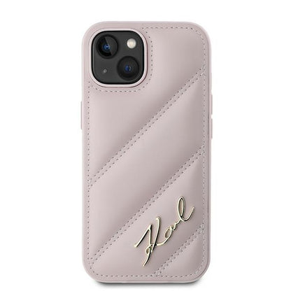 Futrola za Apple iPhone 15 Plus, Karl Lagerfeld, Diagonal Quilted Script, Roza