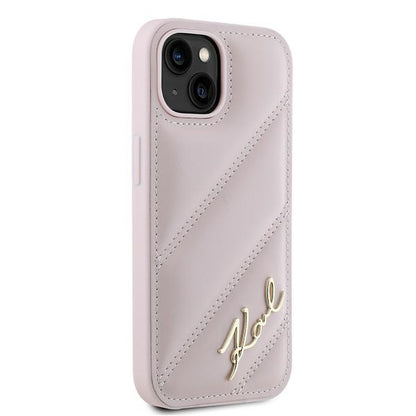 Futrola za Apple iPhone 15 Plus, Karl Lagerfeld, Diagonal Quilted Script, Roza