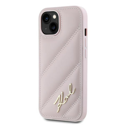 Futrola za Apple iPhone 15 Plus, Karl Lagerfeld, Diagonal Quilted Script, Roza