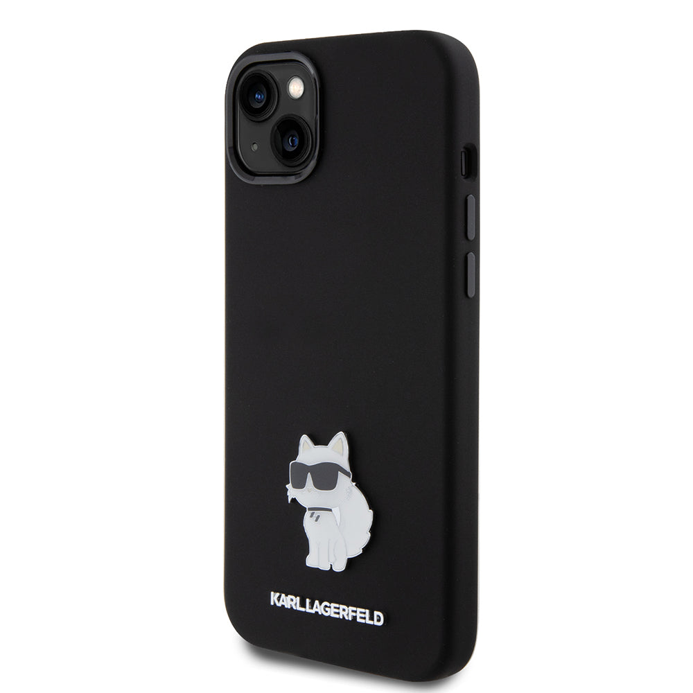 Futrola za Apple iPhone 15 Plus, Karl Lagerfeld, Silicone Choupette Metal, Crna