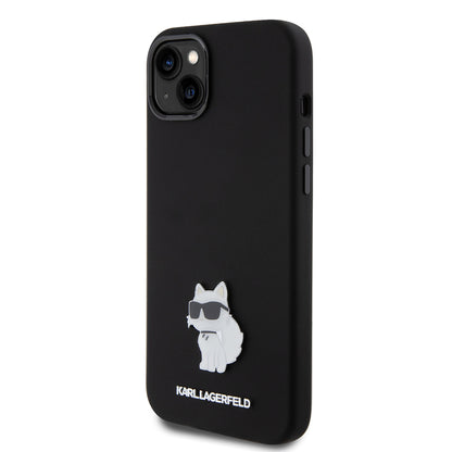 Futrola za Apple iPhone 15 Plus, Karl Lagerfeld, Silicone Choupette Metal, Crna