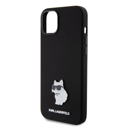 Futrola za Apple iPhone 15 Plus, Karl Lagerfeld, Silicone Choupette Metal, Crna