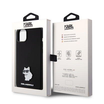 Futrola za Apple iPhone 15 Plus, Karl Lagerfeld, Silicone Choupette Metal, Crna